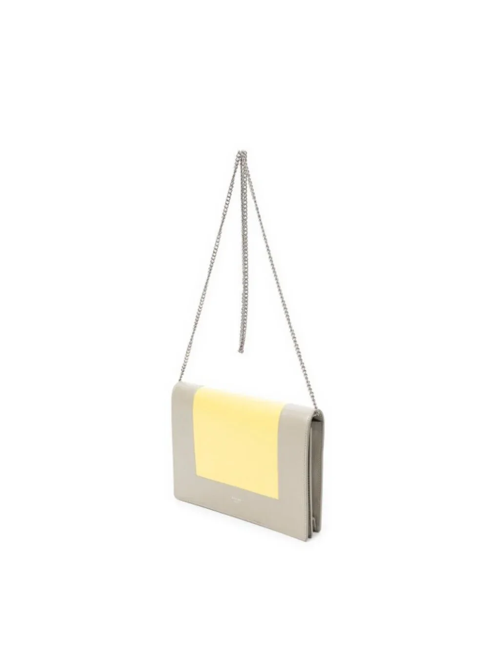 Celine Frame Evening Chain Clutch Yellow Taupe Calfskin Leather